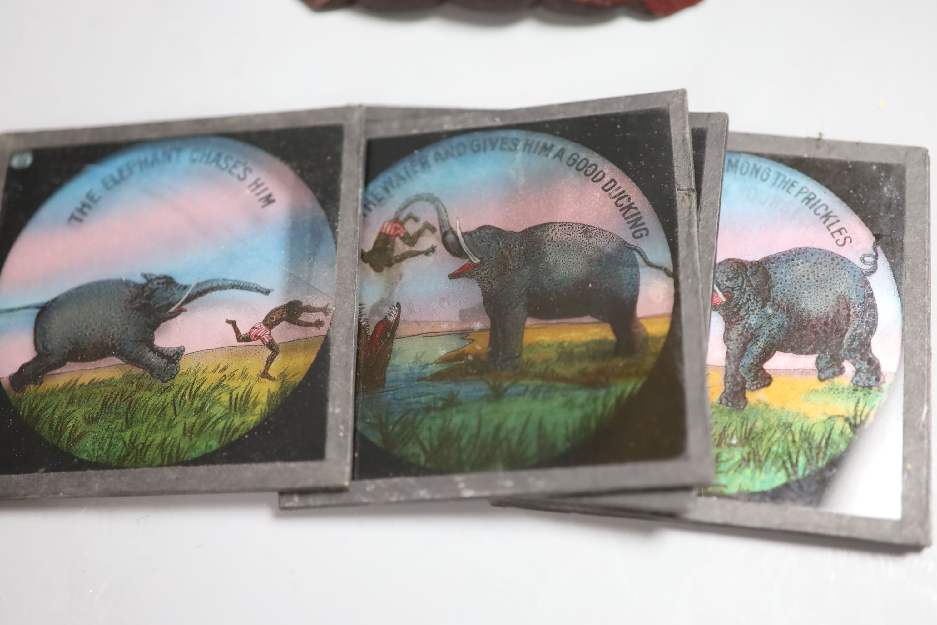 Mixed collectables including quantity of lantern slides, a hardstone carving, a Studio pottery dish, etc.